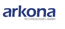 Logo Arkona Technologies GmbH blu su sfondo bianco