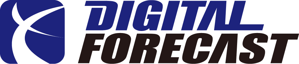 Logo blu e nero con la scritta Digital Forecast e un simbolo circolare stilizzato