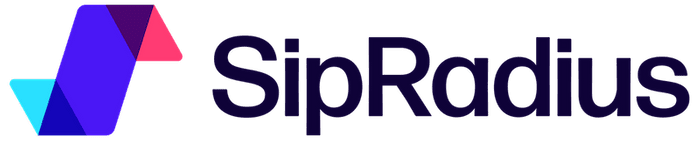 Logo SipRadius con forme geometriche blu, viola e rosa accanto al nome del marchio