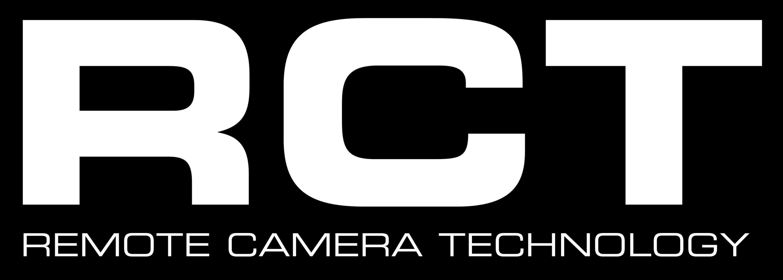 Logo bianco RCT con la scritta Remote Camera Technology su sfondo nero