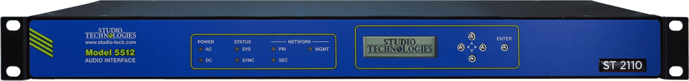 Unità rack blu Studio Technologies Model 5512 con pannello frontale e indicatori