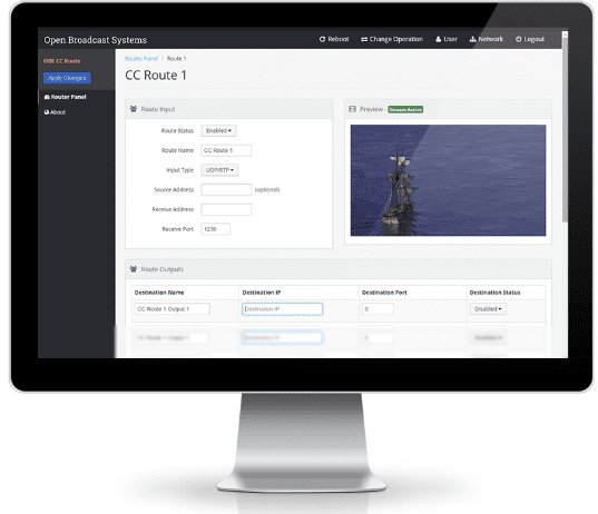 Schermata del sistema Open Broadcast System su monitor con impostazioni e anteprima video